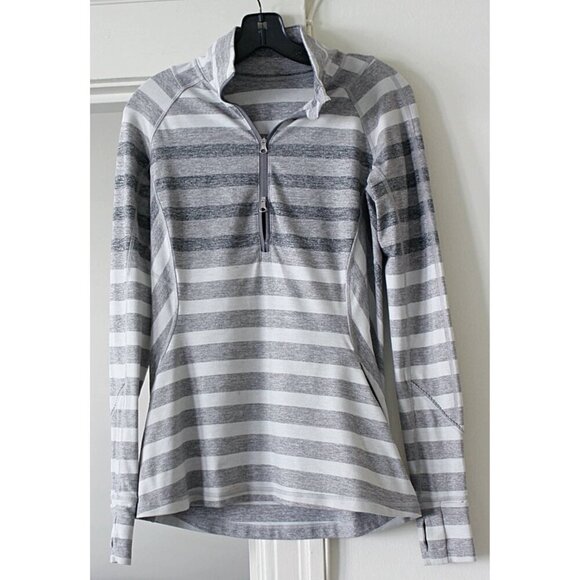 Lululemon - sz 6 - Race Your Pace 1/2 Zip Pullover in Marshmallow Stripe Grey - Picture 2 of 13